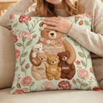 Personalized Imitation Embroidery Effect Flower Cute Mom-Baby Bear Soft Throw Pillow Cover with Names Room Decor Mother's Day Gift for Mom