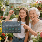 Personalised Birth Flower Natural Stone Slab Garden Sign with 1-8 Names Garden Decor Mother's Day Birthday Gift for Grandma Mom