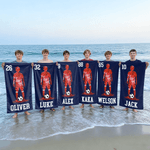 Personalized Soccer Player Silhouette Quick Dry Oversized Beach Towel with Name and Number Summer Vacation Travel Gift for Soccer Lover