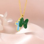 Personalized Multicolour Enamel Bubble Initial Cross Necklace Religious Jewellery Birthday Baptism Mother's Day Gift for Women Christians
