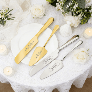 Personalised Initial Wreath Design Wedding Cake Knife Server Set with Name and Date 2 Pcs Wedding Gift for Newlyweds Couple