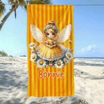 Personalized Birth Flower Fairy Oversized Quick-Dry Beach Towel with Name Beach Party Birthday Gift for Girl