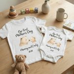 Personalised Cute Bear Our First Mother's Day 100% Cotton T-shirt Baby Bodysuit with Name Birthday Mother's Day Gift for Baby Mother