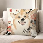 Personalized Chinese Ink-Wash Style Pet Photo Throw Pillow Cover with Name Home Decor Birthday Anniversary Gift for Friend Pet Owner