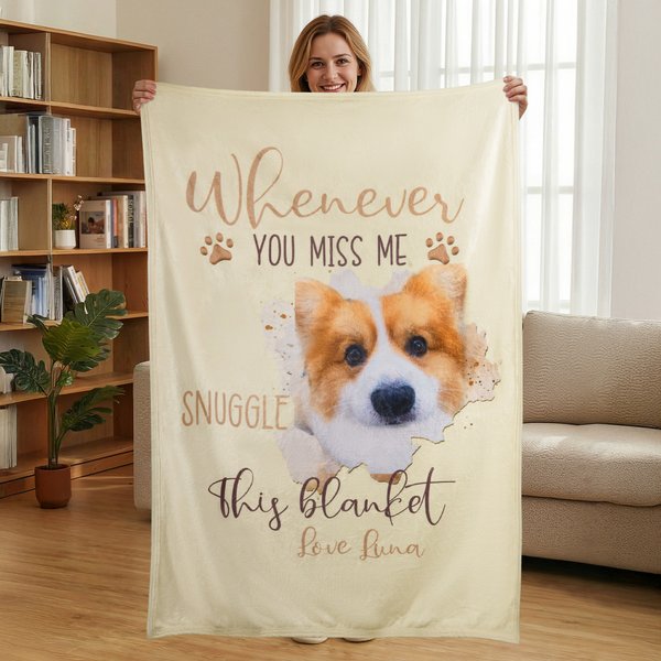 Personalized Whenever You Miss Me Snuggle This Pet Photo Soft Blanket with Name Sympathy Memorial Birthday Gift for Pet Owners Lovers