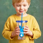 Personalized Cute Bunny Silhouette Name 16 oz Reusable Plastic Water Cup with Lid and Straw Easter Birthday Gift for Children