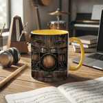 Personalised Black Vintage Drum 11 oz 15 oz Ceramic Mug Coaster with Name Unique Birthday Drummer Gift for Music Lover