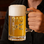 Personalized Fist-Bump Dad 1-9 Names Beer Glass with Handle Father's Day Birthday Gift for Dad Grandfather Beer Lover