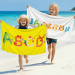 Personalized Cute Animal Pattern Oversized Quick-Dry Beach Towel with Name Beach Party Birthday Gift for Kids Boys Girls