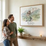 Personalized Watercolour Photo Framed Canvas Print with Date and Text Home Decor Valentine's Day Anniversary Gift for Couples Newlyweds