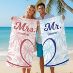 Personalized Palm Half Heart Quick Dry Soft Oversized Beach Towel with Name Summer Pool Beach Party Birthday Gift for Couple