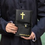 Personalized Golden Cross PU Leather Strap Journal Notebook with Initial and Text Religious Baptism Birthday Gift for Christian Pastor