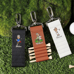 Porte tee de golf en cuir PU avec nom et 5 tees en bambou Cadeau d'anniversaire pour les joueurs de golf