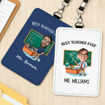 Personalized Photo Male Teacher Subject ID Badge Card Holder with Hanging Buckle and Text Teacher's Day Daily Use Gift for Male Teachers