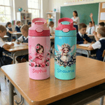 Bouteille d'eau isotherme 12 oz avec paille et couvercle anti-éclaboussures Cadeau d'Anniversaire pour Enfants Filles