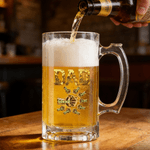 Personalized Fist-Bump Dad 1-9 Names Beer Glass with Handle Father's Day Birthday Gift for Dad Grandfather Beer Lover