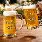 Personalized Fist-Bump Dad 1-9 Names Beer Glass with Handle Father's Day Birthday Gift for Dad Grandfather Beer Lover