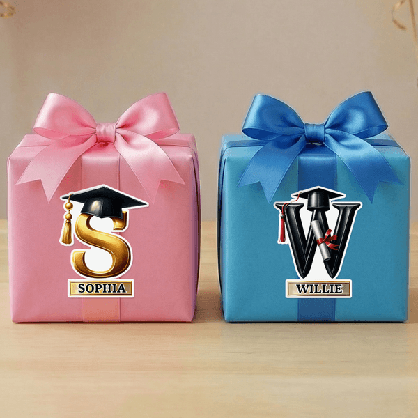 Spersonalizowane wodoodporne naklejki z inicjałami na czapkę ukończenia szkoły z imieniem i nazwiskiem Uroczyste przyjęcie z okazji ukończenia szkoły dla absolwentów