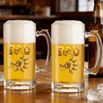 Personalized Fist-Bump Dad 1-9 Names Beer Glass with Handle Father's Day Birthday Gift for Dad Grandfather Beer Lover