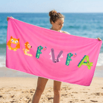 Personalized Cute Animal Pattern Oversized Quick-Dry Beach Towel with Name Beach Party Birthday Gift for Kids Boys Girls