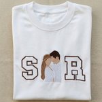 Personalized Romantic Embroidered Photo Soft T-shirt Sweatshirt Hoodie with Initials Birthday Wedding Anniversary Gift for Couple