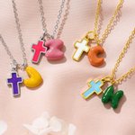 Personalized Multicolour Enamel Bubble Initial Cross Necklace Religious Jewellery Birthday Baptism Mother's Day Gift for Women Christians