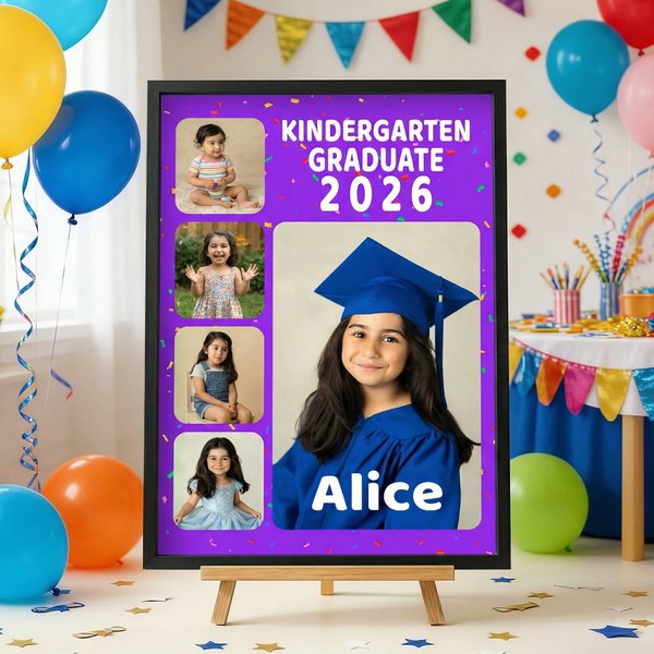 Personalized Photos Canvas Art Poster Frameless Framed Painting with Name Title Kindergarten Preschool Graduation Party Gift for Graduates Kids