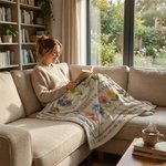 Couverture douce de style rétro personnalisée avec texte et 1-12 nom fleurs de naissance - Cadeau fête des Mères pour les femmes la famille