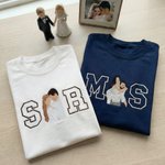 Personalized Romantic Embroidered Photo Soft T-shirt Sweatshirt Hoodie with Initials Birthday Wedding Anniversary Gift for Couple