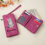 Cartera de mano personalizada de cuero PU con foto de animal nombre y múltiples ranuras para tarjetas regalo de cumpleaños para amantes de animales
