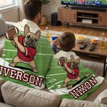 Personalisierte American Football Französisch Bulldogge weiche Decke mit Namen Home Decor Team Geburtstag Geschenk für Fußball-Liebhaber