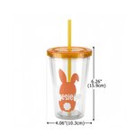 Personalized Cute Bunny Silhouette Name 16 oz Reusable Plastic Water Cup with Lid and Straw Easter Birthday Gift for Children