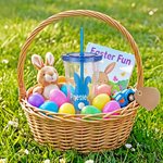 Personalized Cute Bunny Silhouette Name 16 oz Reusable Plastic Water Cup with Lid and Straw Easter Birthday Gift for Children