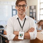 Personalized Photo Male Teacher Subject ID Badge Card Holder with Hanging Buckle and Text Teacher's Day Daily Use Gift for Male Teachers