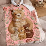 Personalized Imitation Embroidery Effect 1-5 Mom-Child Bear Hug Soft Throw Blanket with Name Home Decor Mother's Day Birthday Gift for Mom Grandma