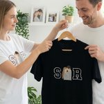 Personalized Romantic Embroidered Photo Soft T-shirt Sweatshirt Hoodie with Initials Birthday Wedding Anniversary Gift for Couple