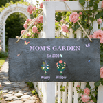 Personalised Birth Flower Natural Stone Slab Garden Sign with 1-8 Names Garden Decor Mother's Day Birthday Gift for Grandma Mom