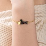 Personalised Heart-Shaped Initial Bead Opal Dachshund Bracelet Birthday Memorial Gift for Dog Owners Lovers