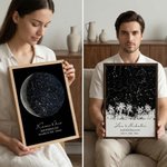 Personalized Star Map Moon Phase  Giclee Canvas Prints Home Decor Ship from USA Anniversary Wedding Gift for Couple