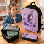Cadeau d'anniversaire pour filles - sac à dos avec boite à crayons et sac à dos avec nom pour la rentrée des classes