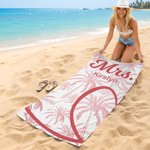Personalized Palm Half Heart Quick Dry Soft Oversized Beach Towel with Name Summer Pool Beach Party Birthday Gift for Couple