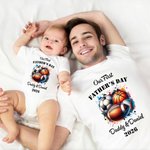 Personalized Balls Pattern Our First Father's Day 100% Cotton T-shirt Baby Bodysuit with Name and Year Birthday Father's Day Gift for Baby Father