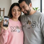 Personalized Romantic Embroidered Photo Soft T-shirt Sweatshirt Hoodie with Initials Birthday Wedding Anniversary Gift for Couple