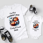 Personalized Balls Pattern Our First Father's Day 100% Cotton T-shirt Baby Bodysuit with Name and Year Birthday Father's Day Gift for Baby Father