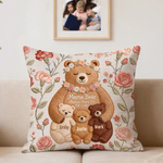 Personalized Imitation Embroidery Effect Flower Cute Mom-Baby Bear Soft Throw Pillow Cover with Names Room Decor Mother's Day Gift for Mom