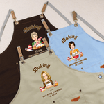 Personalised Cartoon Baking Character Baking Adult Apron with Name and Pockets Daily Cooking Holiday Gift for Mom Grandma