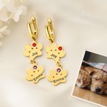 Personalised 1-4 Paw Prints Birthsonte Earrings with Name Dainty Jewellery Birthday Anniversary Gift for Women Pet Owners