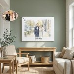 Personalized Watercolour Photo Framed Canvas Print with Date and Text Home Decor Valentine's Day Anniversary Gift for Couples Newlyweds