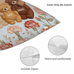Personalized Imitation Embroidery Effect Flower Cute Mom-Baby Bear Soft Throw Pillow Cover with Names Room Decor Mother's Day Gift for Mom