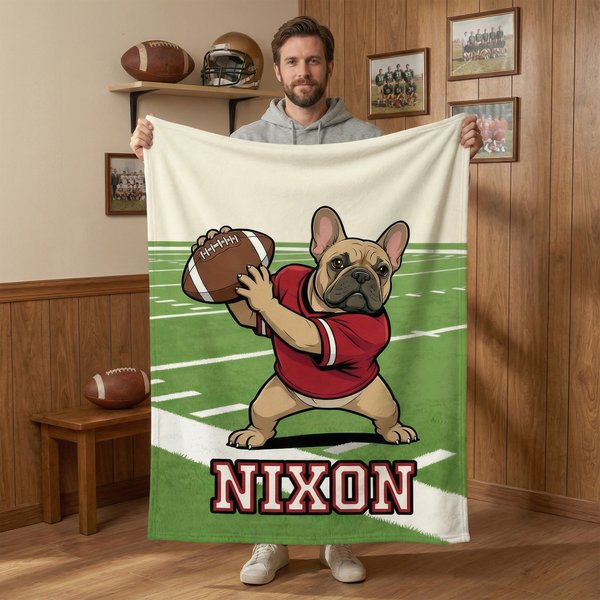 Personalisierte American Football Französisch Bulldogge weiche Decke mit Namen Home Decor Team Geburtstag Geschenk für Fußball-Liebhaber